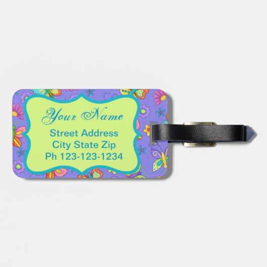 Modern Whimsy Lavender Butterfly Monogram Gepäckanhänger (Rückseite horizontal)