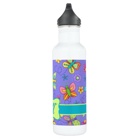 Modern Whimsy Lavender Butterfly Monogram Trinkflasche (Rechts)