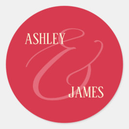 Modern Whimsy Red Ampersand Wedding Monogram Runder Aufkleber