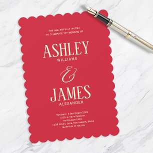 Modern Whimsy Red Scallop farbenfrohe Hochzeit Einladung