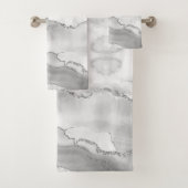 Modern White Agate Silver Imitate Glitzer Marmor Badhandtuch Set (Insitu)