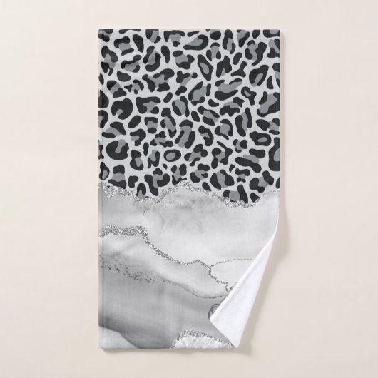 Modern White Agate Silver Monogram Leopard Print Badhandtuch Set (Handtuch)