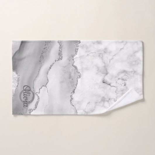 Modern White Agate Silver Monogram Marmorbad Badhandtuch Set (Handtuch)