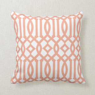 Modern White and Apricot Orange Trellis Muster Kissen