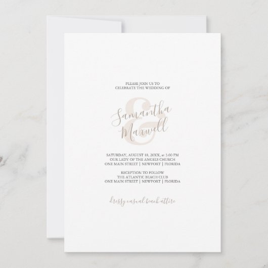 Modern White and Beige Wedding Einladung (Vorderseite)