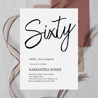 Modern White and Black 60. Geburtstagsparty Einladung
