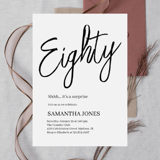Modern White and Black Achtzig Geburtstagsparty Einladung