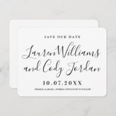 Modern White and Black Script Save the Date Einladung (Vorne/Hinten)