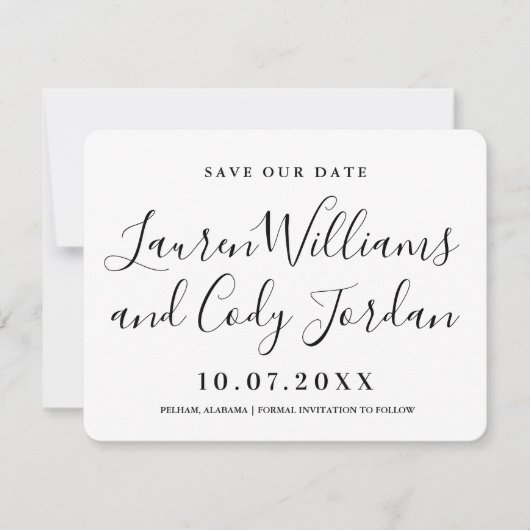 Modern White and Black Script Save the Date Einladung (Vorderseite)