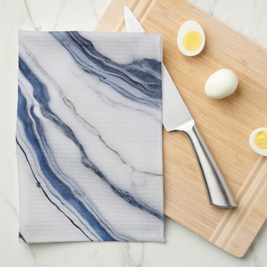 Modern White and Blue Minimalist Marble Geschirrtuch (Viertel Falte)