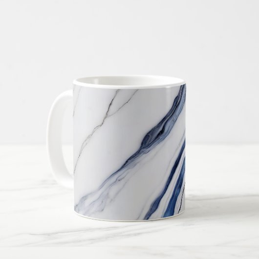 Modern White and Blue Minimalist Marble Kaffeetasse (Vorderseite Links)