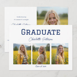 Modern White and Blue Photo Grad Announcement Einladung