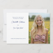 Modern White and Blue Photo Graduation Einladung (Rückseite)