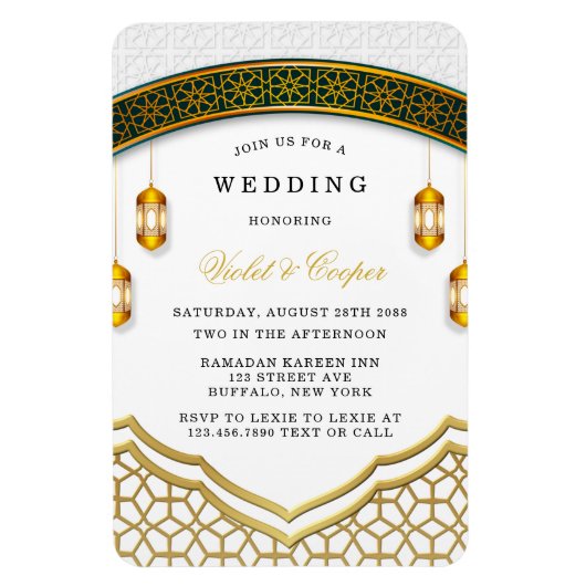 Modern White and Gold Islamic Wedding Einladung Magnet (Vertikal)