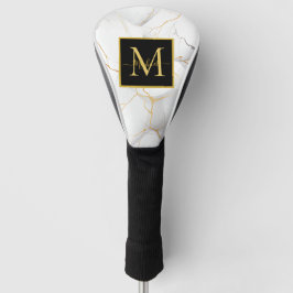 Modern White and Gold Marbled Monogram Name Golf Headcover