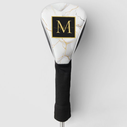 Modern White and Gold Marbled Monogram Name Golf Headcover (Vorderseite)