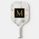 Modern White and Gold Marbled Monogram Name Pickleball Schläger (Rückseite)
