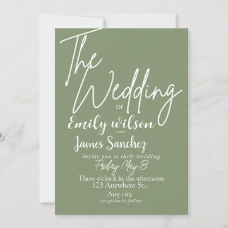 Modern White and Green Simple Wedding  Einladung
