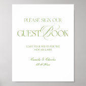 Modern White and Green Wedding Guestbook Poster (Vorne)