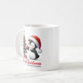 Modern White and Red Fun Pinguin Frohe Weihnachten Kaffeetasse (Vorderseite Links)