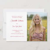 Modern White and Red Photo Graduation  Einladung (Rückseite)