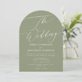 Modern White and Sage Green Simple Arch Wedding Einladung (Stehend Vorderseite)