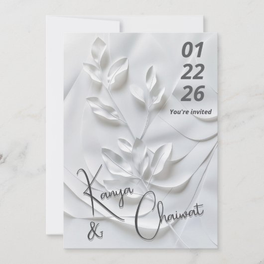 Modern White & Beige Wedding Invitation – Botanica Einladung (Vorderseite)