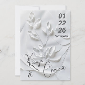 Modern White & Beige Wedding Invitation – Botanica Einladung
