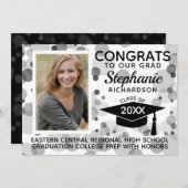 Modern White Black Bokeh Bubbles Foto Abschluss Einladung (Vorne/Hinten)