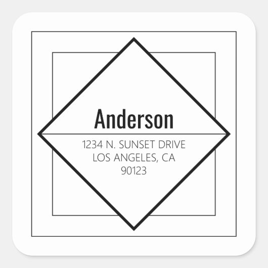 Modern White & Black Geometric Return Address  Quadratischer Aufkleber (Vorderseite)