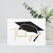 Modern White Black Gold Abschluss Dankeskarte (Stehend Vorderseite)