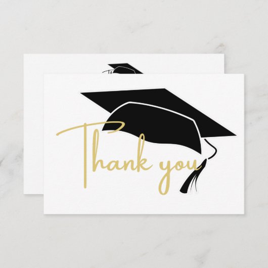 Modern White Black Gold Abschluss Dankeskarte (Vorne/Hinten)