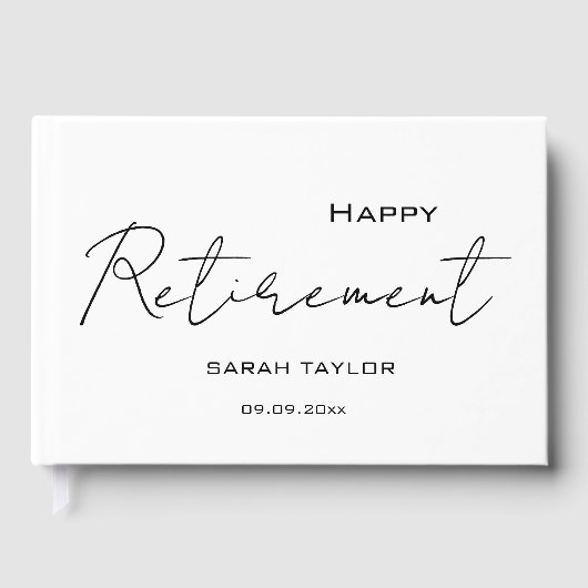 Modern White Black Happy Retirement Personalized Gästebuch (Vorderseite)