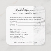 Modern White Black Marble Script Empfehlungskarte (Rückseite)