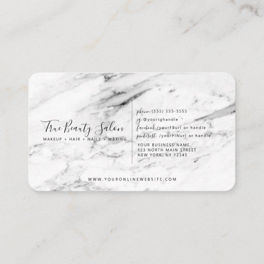 Modern White Black Marble Script Terminkarte (Rückseite)