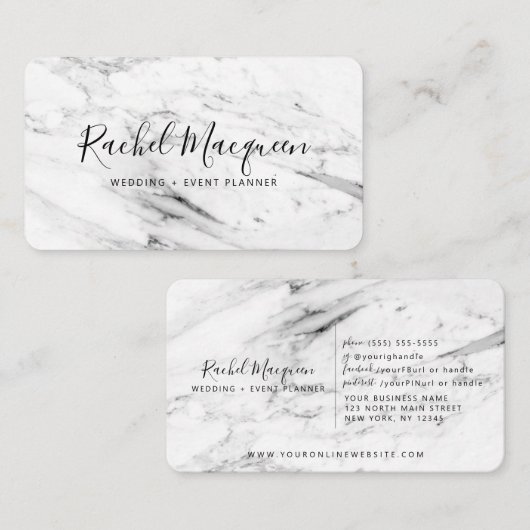 Modern White Black Marble Script Visitenkarte (Vorne/Hinten)