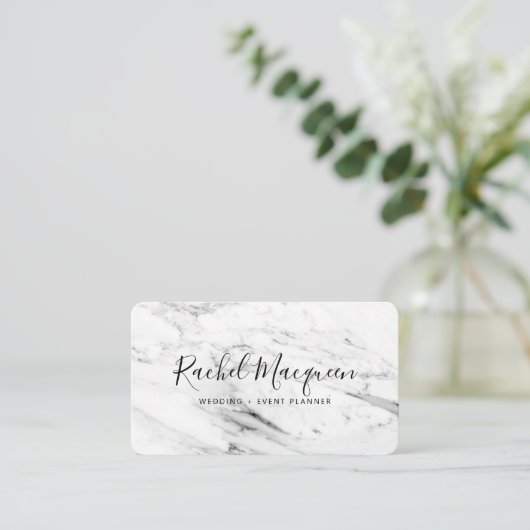 Modern White Black Marble Script Visitenkarte (Stehend Vorderseite)