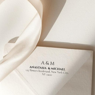Modern white black minimal wedding return adress permastempel