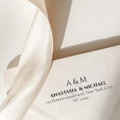 Modern white black minimal wedding return adress permastempel