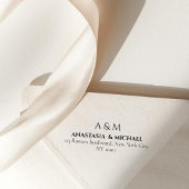 Modern white black minimal wedding return adress permastempel