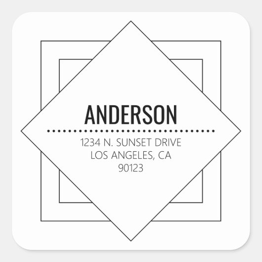 Modern White & Black Minimalist Geometric Quadratischer Aufkleber (Vorderseite)