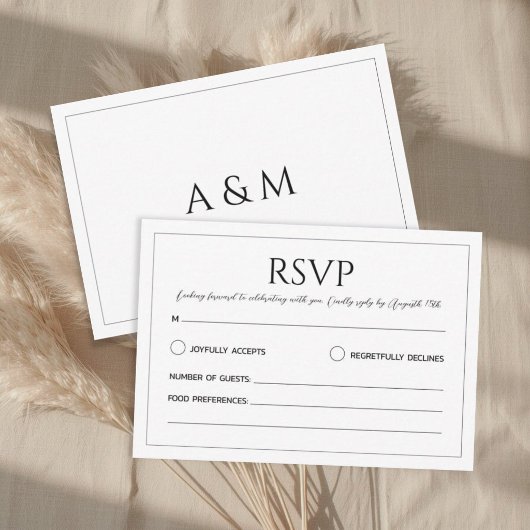 Modern white black minimalist wedding RSVP karte
