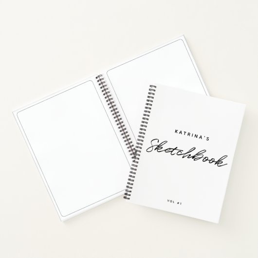 Modern White Black Minimalistisch Script Sketchboo Notizblock (Innenseite)
