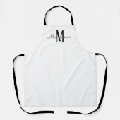 Modern White Black Monogram Script Name Womens Schürze (Vorderseite)