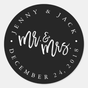 Modern White Black Mr. und Mrs. Wedding Sticker