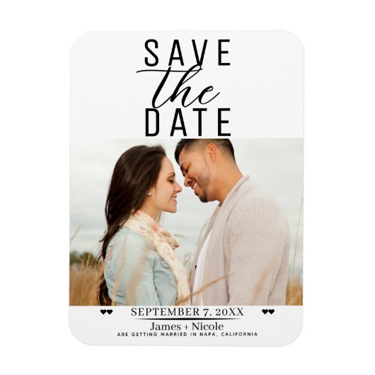 Modern White Black Save the Date Wedding Foto Magnet (Vertikal)
