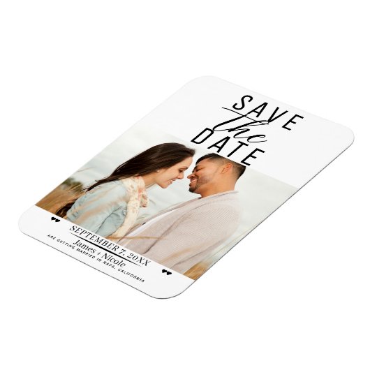 Modern White Black Save the Date Wedding Foto Magnet (Linke Seite)