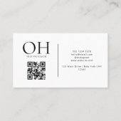 Modern White Black Script QR Code Monogram Visitenkarte (Rückseite)