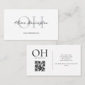 Modern White Black Script QR Code Monogram Visitenkarte (Vorne/Hinten)