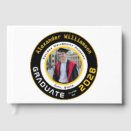 Modern White Black Yellow Graduation Photo Gästebuch